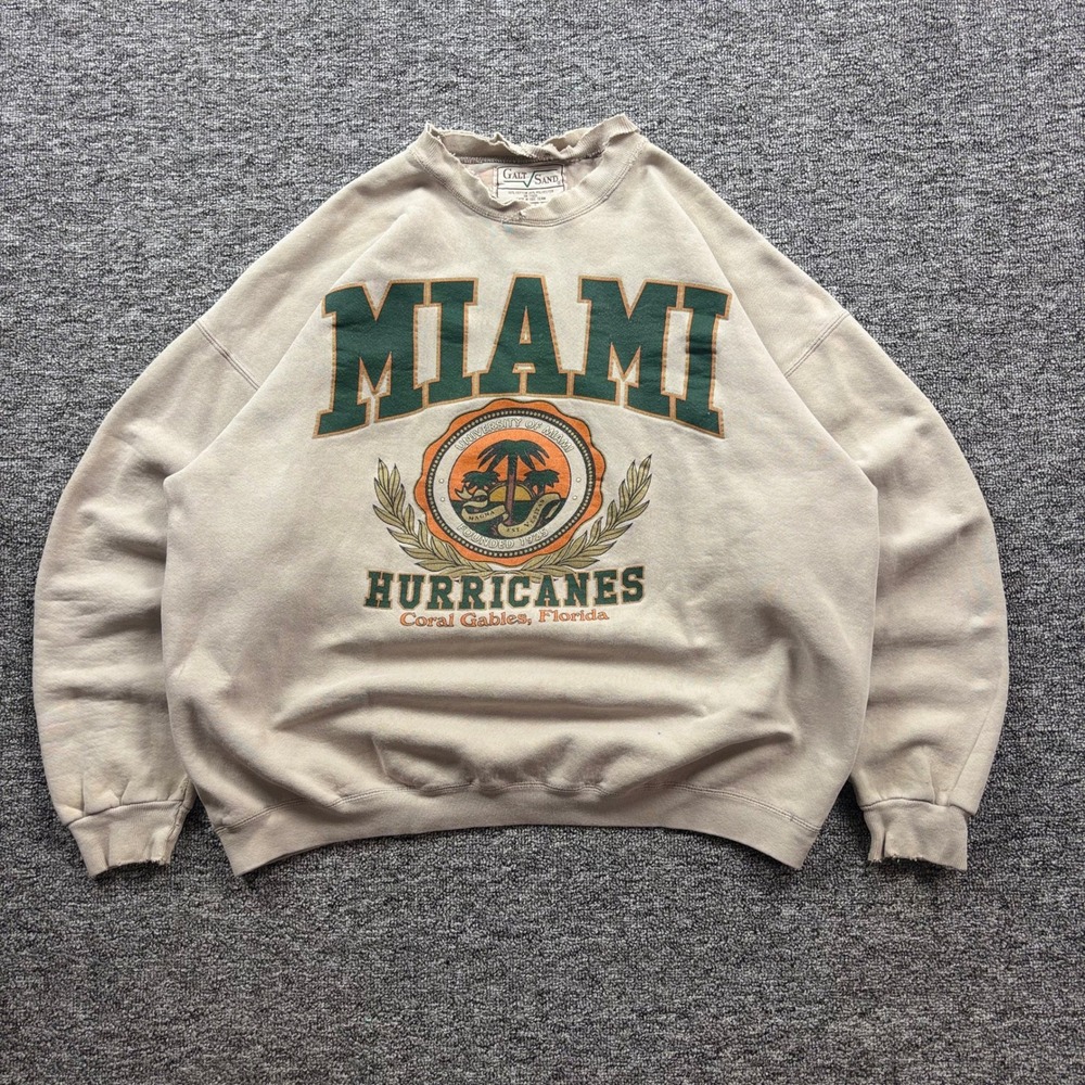 Vintage 1990s Galt Sand University Of Miami Hurricanes Cream Sweatshirt Size XL